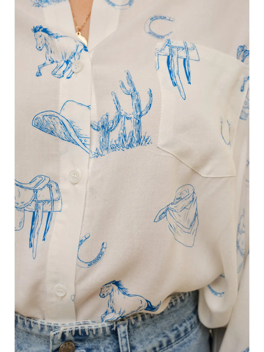 The "Ranch Sketch" Relaxed Western Blouse