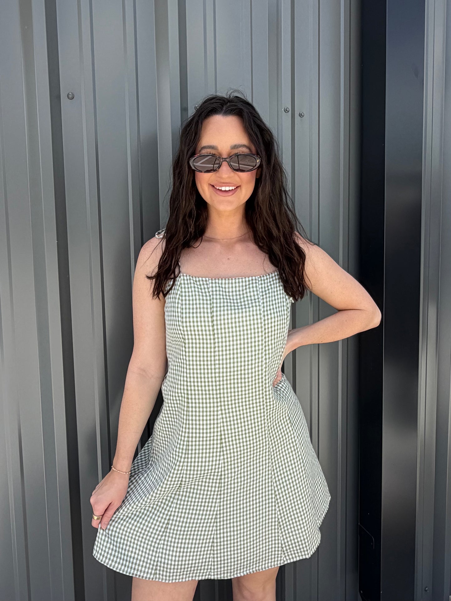 The Willow Gingham Dress - GREEN