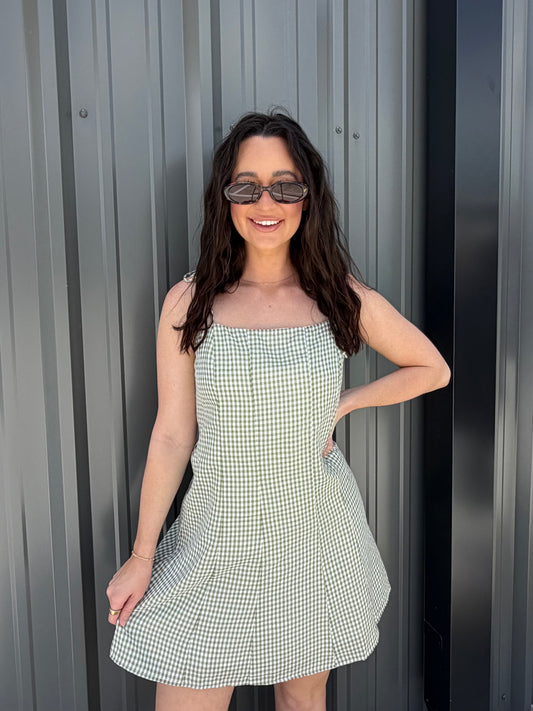 The Willow Gingham Dress - GREEN